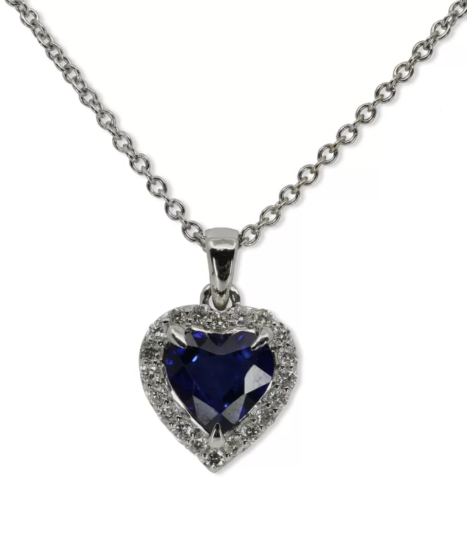 Collier con zaffiro a forma di cuore e diamanti